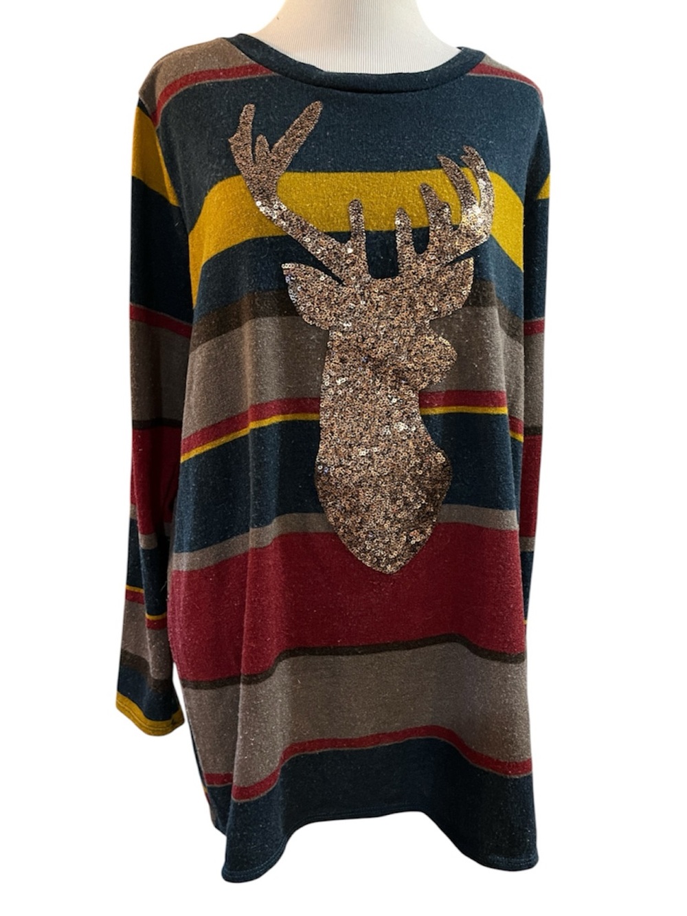MTS LONG SLEEVE BOLD STRIPES GOLD SEQUINED BUCK MULTICOLORED SIZE XL